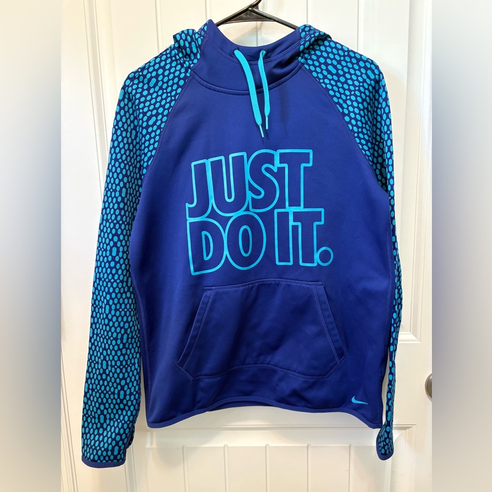 Nike Therma-Fit Blue and Turquoise ‘Just Do It’Hoodie. Woman’s Size Small.